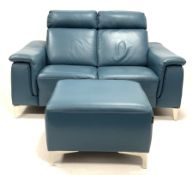 Nicoletti Home Italian two seat sofa, upholstered in petrol blue leather, (W165cm, H100cm, D105cm) a