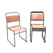 Set four metal framed industrial stacking chairs, labelled 'REL' W45cm