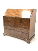 George III mahogany bureau, fall front revealing interior fitted with cupboard, cubbies drawers and