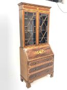 Edwardian inlaid mahogany bureau bookcase, astragal glazed doors enclosing three adjustable shelves