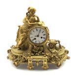 19th century gilt bronze figural mantel clock, white enamel dial with Roman numeral chapter ring, t