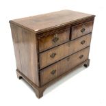 18th century walnut chest of two short and two long drawers, raised on shaped bracket supports, W10