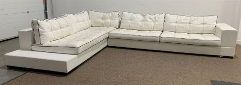 'Contempo' white leather upholstered corner sofa, with loose cushions, 361cm x 275cm, H54cm (D108cm