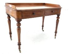 Victorian mahogany side table, three quarter galleried top over two frieze drawers, raised on turne