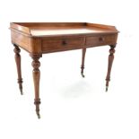 Victorian mahogany side table, three quarter galleried top over two frieze drawers, raised on turne