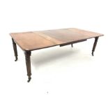 19th century mahogany Gillows style extending dining table, top with moulded edge raised on turned