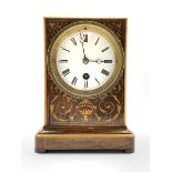 Late 19th century rosewood and floral marquetry mantel timepiece, white enamel dial with Roman nume