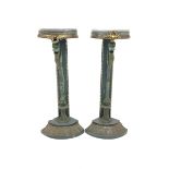 Pair of classical design marble top gueridons, decorated with winged dragons and gilt metal mounts,