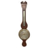 19th century mahogany wheel barometer and thermometer in mahogany case with shell and floral inlays