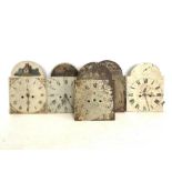 Five 19th century white painted enamel longcase clock dials and movements,