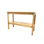 Rectangular oak two tier side table raised on square chamfered supports, 114cm x 42cm, H77cm