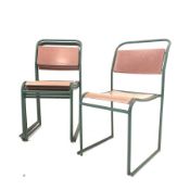 Set four metal framed industrial stacking chairs, labelled 'REL' W45cm