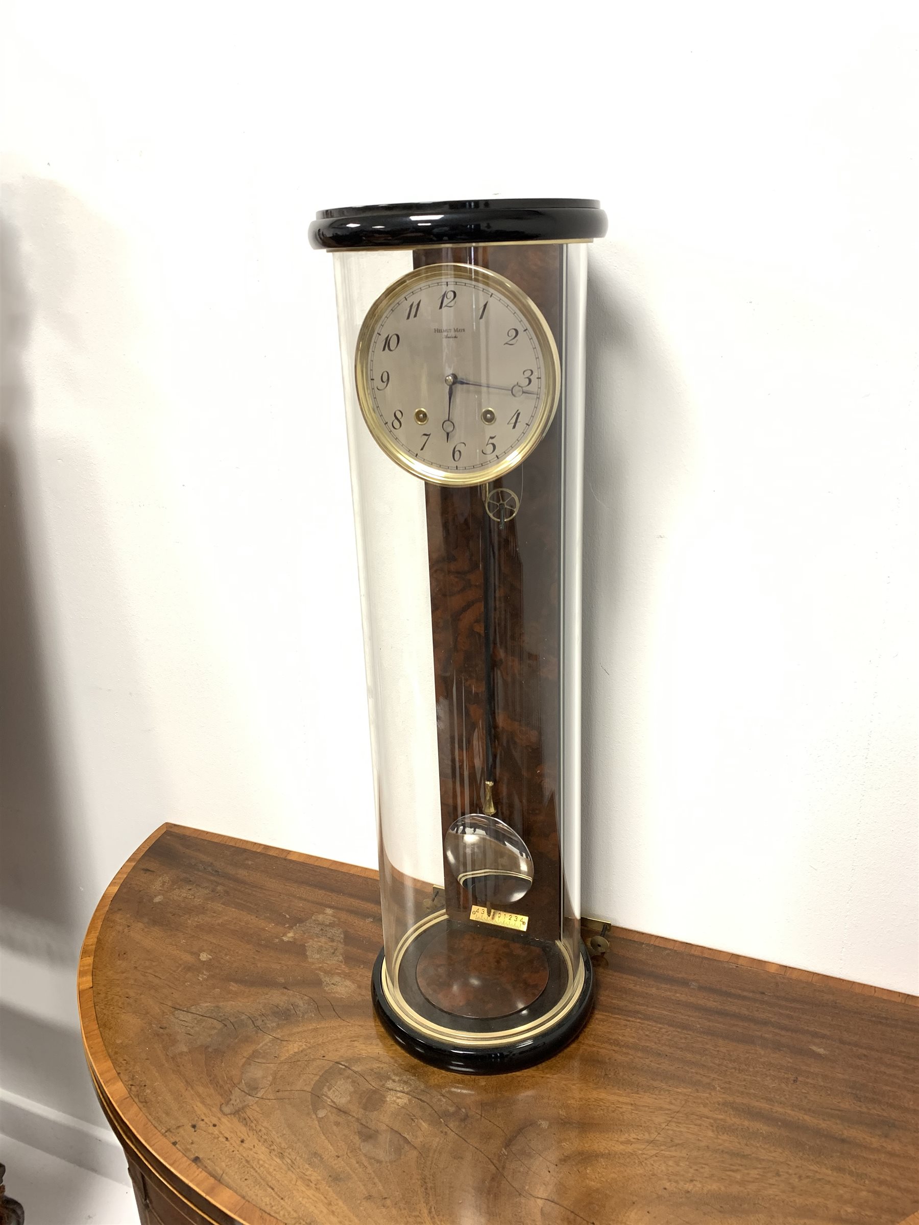 Contemporary wall clock in ebonised case with revolving glass section and burr panels, by Helmut Ma - Image 2 of 5