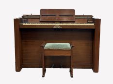 Early 20th century Art Deco 'Eavestaff' Miniature upright piano, overstrung, in walnut case, Paten