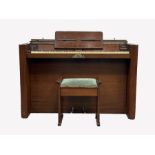 Early 20th century Art Deco 'Eavestaff' Miniature upright piano, overstrung, in walnut case, Paten