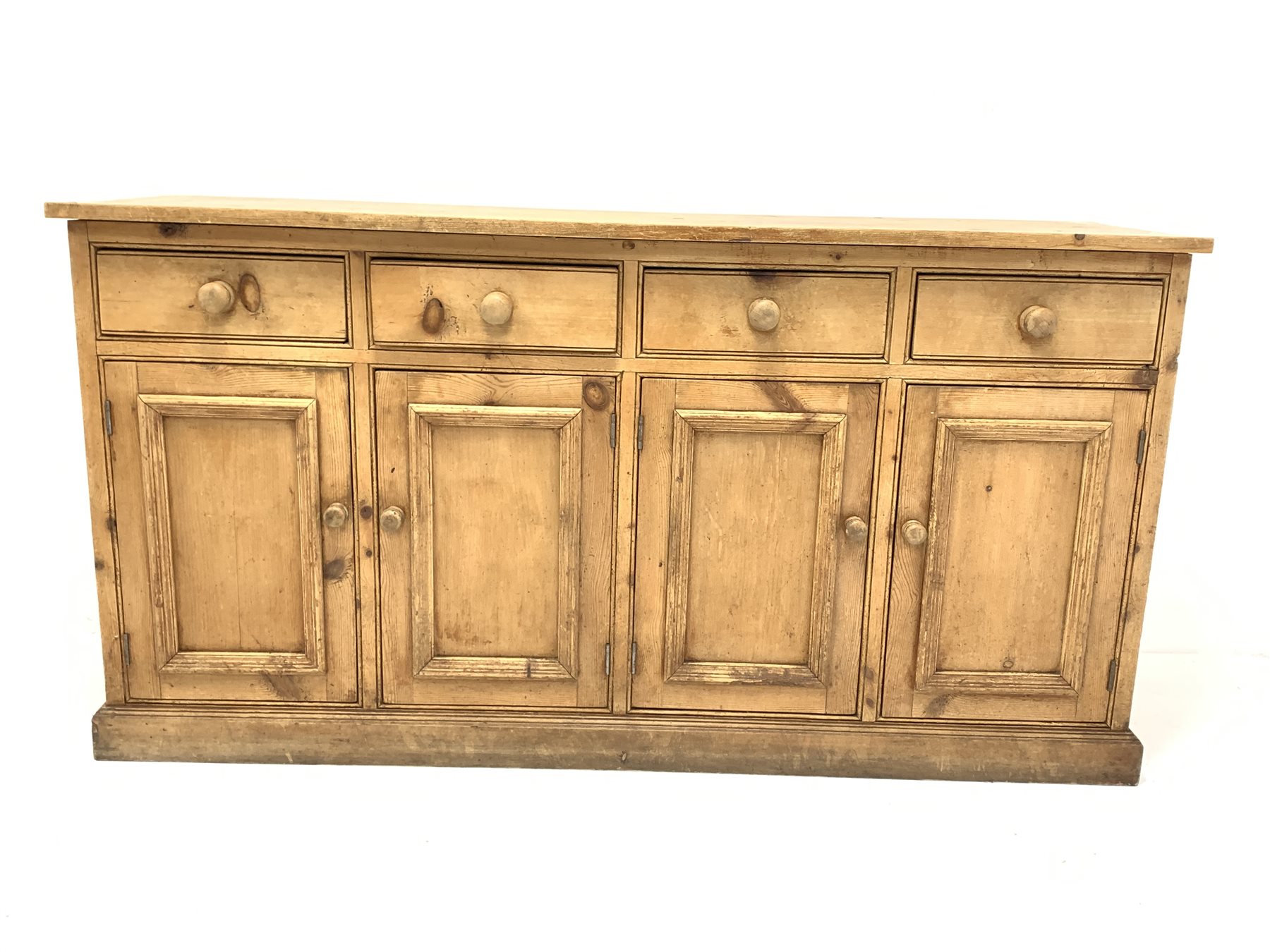 Victorian solid pine dresser base with four drawers over four cupboards, plinth base, W169cm, H89cm - Image 2 of 3