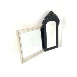 Venetian style upright wall mirror in decorative black glass frame (65cm x 113cm) and a silver fram