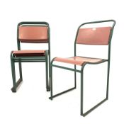 Set four metal framed industrial stacking chairs, labelled 'REL' W45cm