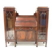 Early 20th century mahogany bureau bookcase, the fall front revealing tooled leather writing surfac