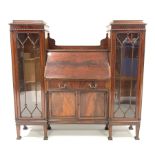 Early 20th century mahogany bureau bookcase, the fall front revealing tooled leather writing surfac