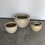 Set six glazed terracotta belly pot planters, D55cm