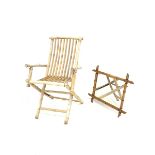 20th century bamboo folding conservatory chair, (W60cm) together with a mirror in simulated bamboo