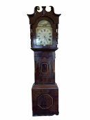 19th century mahogany longcase clock, white painted dial with Roman numeral chapter ring, subsidiar