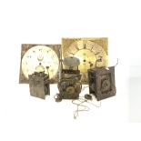 Two eight day Longcase clock movements, (W14cm) a 30 hour longcase clock movement, (W10cm) and two