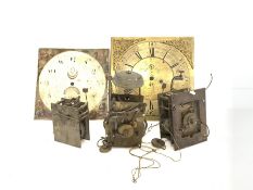 Two eight day Longcase clock movements, (W14cm) a 30 hour longcase clock movement, (W10cm) and two