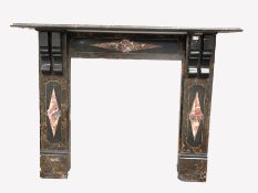 19th century slate faux marble fire surround, with black marble corbels and lozenge shaped decorati