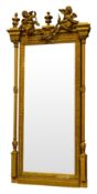 Large 20th century Adam style pier glass mirror, gilt wood and gesso frame with cherub and urn cres