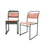 Set four metal framed industrial stacking chairs, labelled 'REL' W45cm