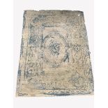 Contemporary shabby silk and wool ground rug, teal faded medallion and decoration on a grey field,