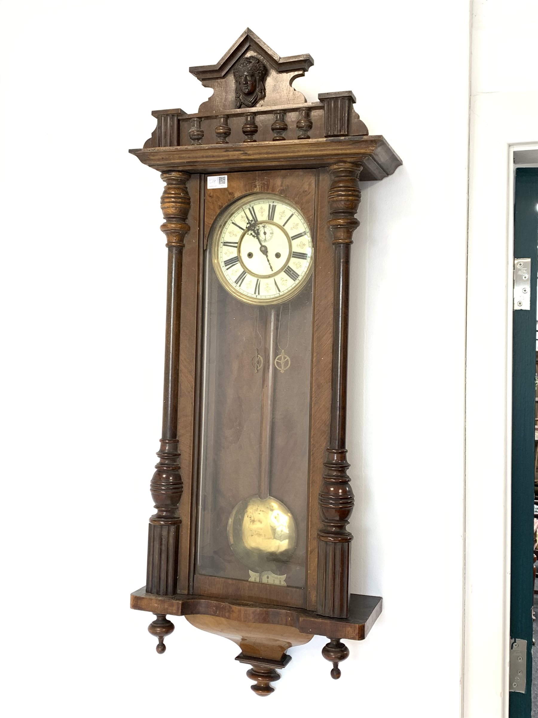 19th century mahogany Vienna style wall clock, (H122cm) together with another Vienna style wall clo - Image 3 of 4