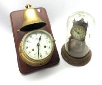 19th century brass anniversary clock with white enamel dial and Arabic chapter ring, under dome (H2