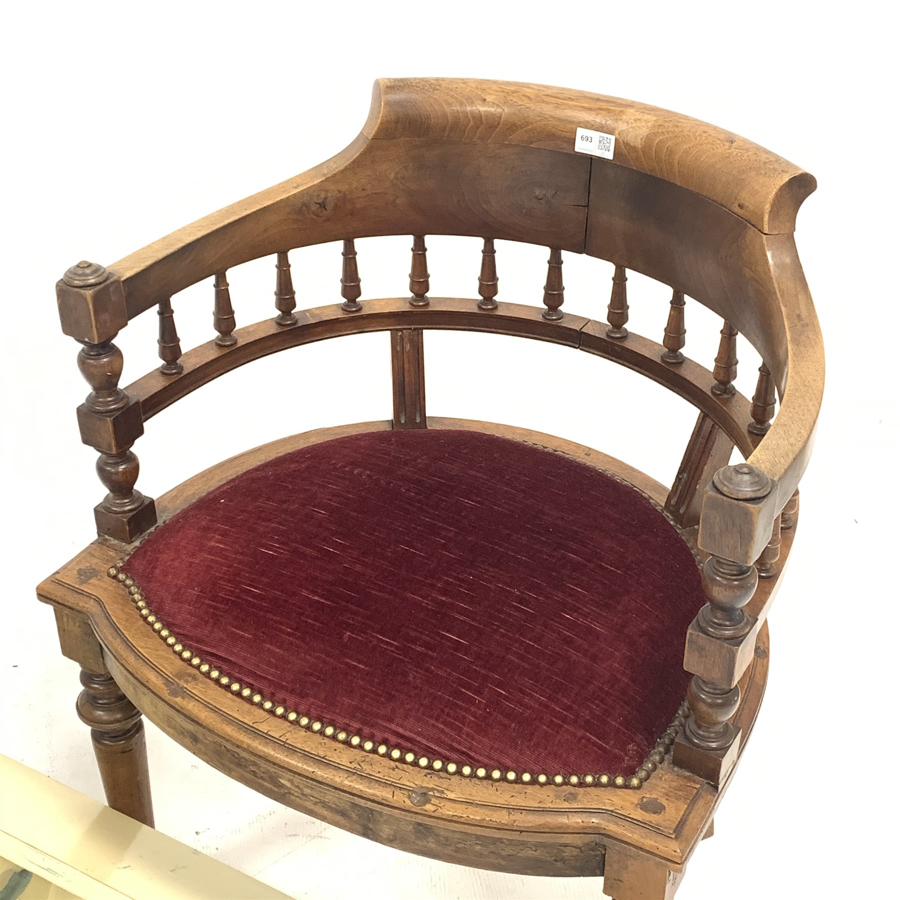 Edwardian walnut tub shaped armchair, 20th century bar stool, Victorian inlaid walnut mirror shelf w - Image 2 of 3