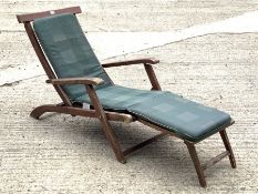 Folding teak garden steamer armchair with seat cushion, W61cm