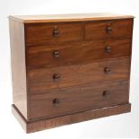 Victorian mahogany straight front chest, moulded top over two short and three long drawers, plinth b