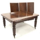 Large late 20th century Victorian style dining table, the moulded rounded rectangular top on pull ou