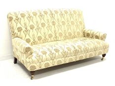 Multi-York 'Grosvenor' three seat sofa, upholstered in cream floral patterned removable cover, turne
