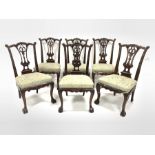 Late 20th century Chippendale design set six dining chairs, pierced and carved splat. the uprights a