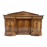 Victorian mahogany sideboard, with arched pediment over three cushion fronted frieze drawers and fo