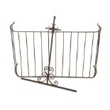 Wrought iron fire fence (W137cm, H73cm, D46cm), and a wrought iron upright with scrolls