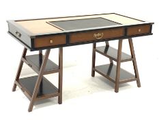 Authentic Models - 'Navigators' captains desk, leather inset top above three drawers, tapered trestl
