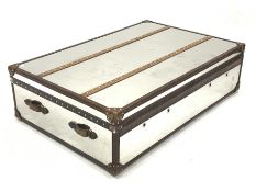 Large rectangular mirrored suitcase style coffee table, leather and wooden fittings, 149cm x 100cm,