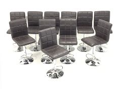 Eleven contemporary adjustable bar stools upholstered in brown leather (11)