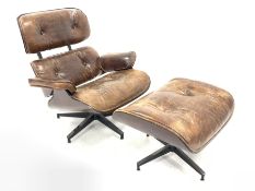 After Eames - Eames style lounger with ottoman, armchair width - 84cm, ottoman width - 66cm