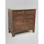 George III oak chest, two short and three long drawers, shaped bracket feet, W103cm, H100cm, D52cm