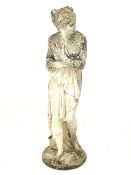 Classical weathered composite stone garden figure of a semi-nude woman, H117cm
