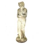 Classical weathered composite stone garden figure of a semi-nude woman, H117cm